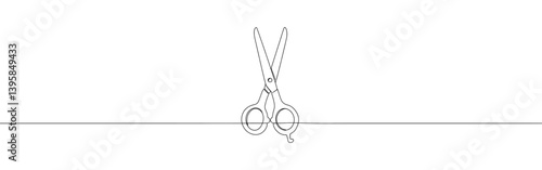 Scissors continuous one line drawing. Cutting symbol. Vector illustration.