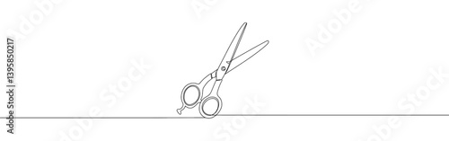 Scissors continuous one line drawing. Cutting symbol. Vector illustration.