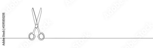 Scissors continuous one line drawing. Cutting symbol. Vector illustration.