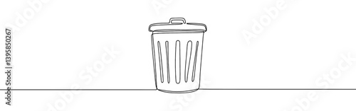 Trash bin continuous one line drawing. Trash can, dustbin, recycle concept. Vector illustration.
