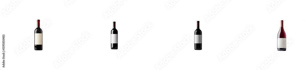 Obraz premium Four different wine bottles with blank labels, cut out transparent