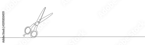 Scissors continuous one line drawing. Cutting symbol. Vector illustration.