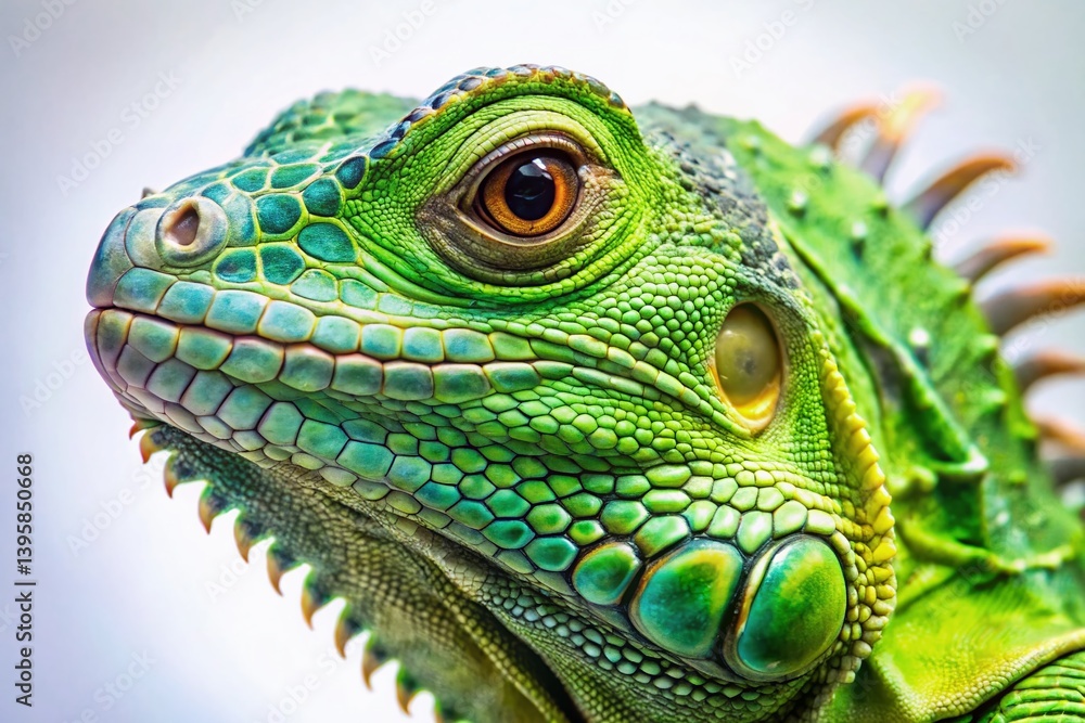 Fototapeta premium Green Iguana Close-Up Portrait: Vibrant Reptile Wildlife Scale Texture