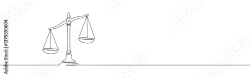Scales of justice continuous one line drawing. Vintage scale, equilibrium, libra. Vector illustration.