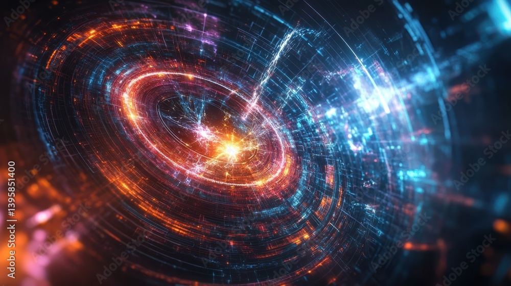 Obraz premium Quantum System Glowing under Binary Holographic Structure
