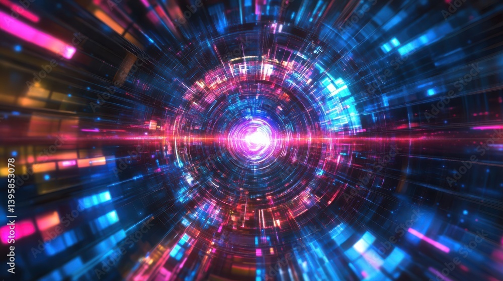 Obraz premium Quantum Chip Glowing with Vibrant Holographic Projection