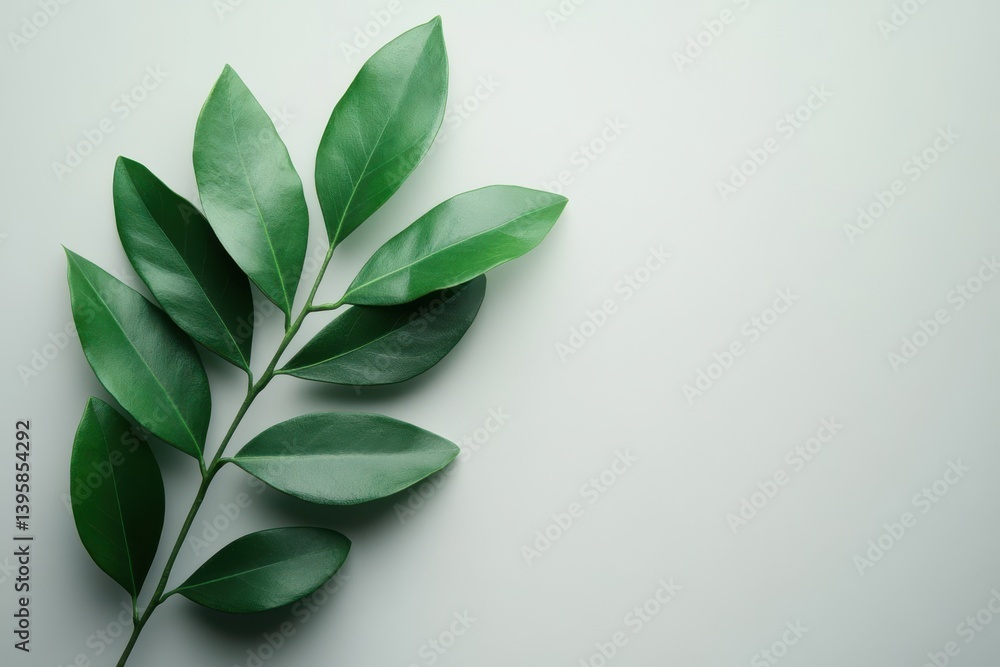 Branch with green leaves view isolated on white background Branch with green leaves view isolated on white background