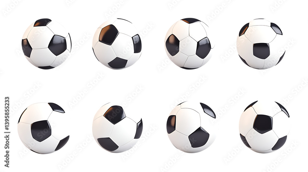 Pack Soccer Ball Set in Different Poses Against Transparent Background for Sports, Athletic Events, or Game Illustrations Pack Soccer Ball Set in Different Poses Against Transparent Background for Sports, Athletic Events, or Game Illustrations