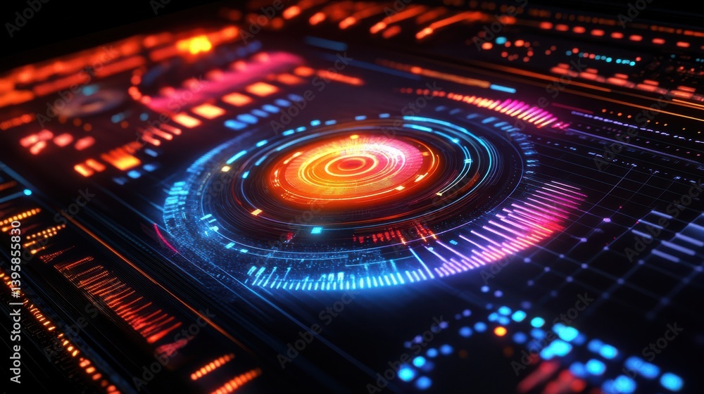 Futuristic holographic interface glowing with swirl on standard 6x jpeg Futuristic holographic interface glowing with swirl on standard 6x jpeg