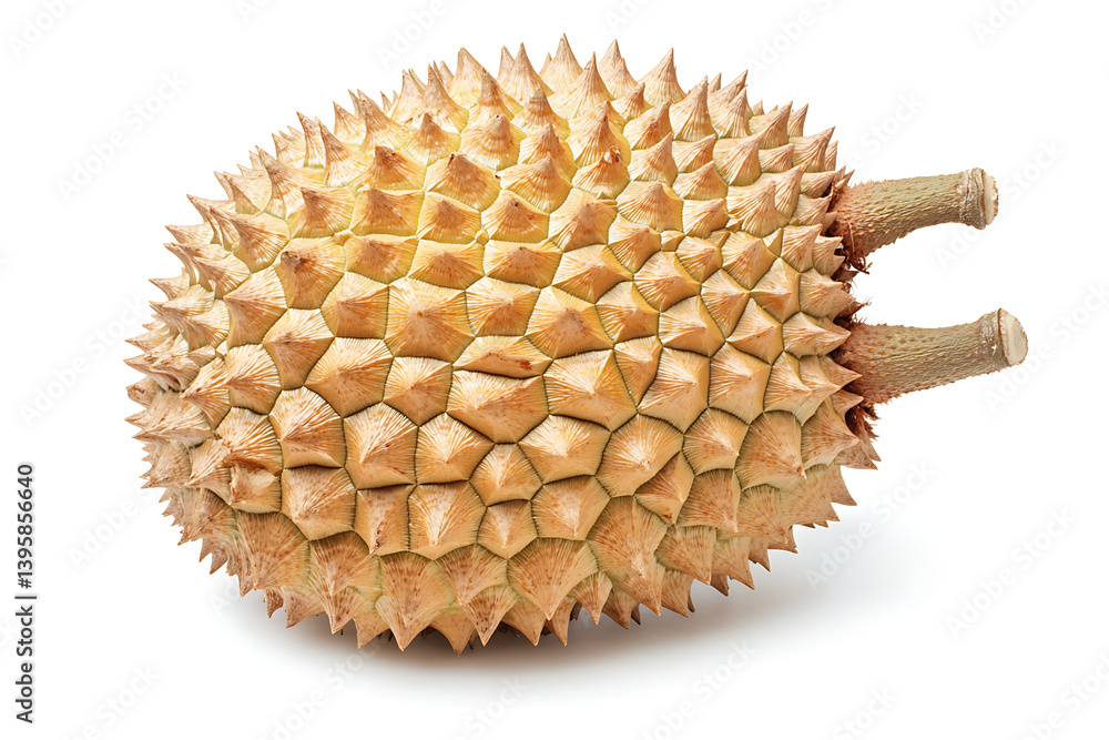 Whole Durian with Its Spiky Shell, Isolated on White Whole Durian with Its Spiky Shell, Isolated on White
