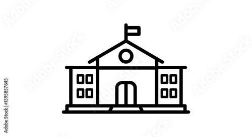School building icon in black and white for education  