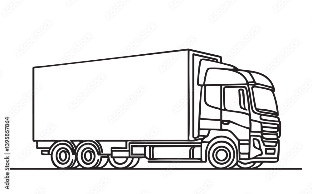 Line doodle drawing sketch Truck with Cargo Trailer Driving. Concept of global container transport, logistics of export and import of international transport. Line doodle drawing sketch Truck with Cargo Trailer Driving. Concept of global container transport, logistics of export and import of international transport.