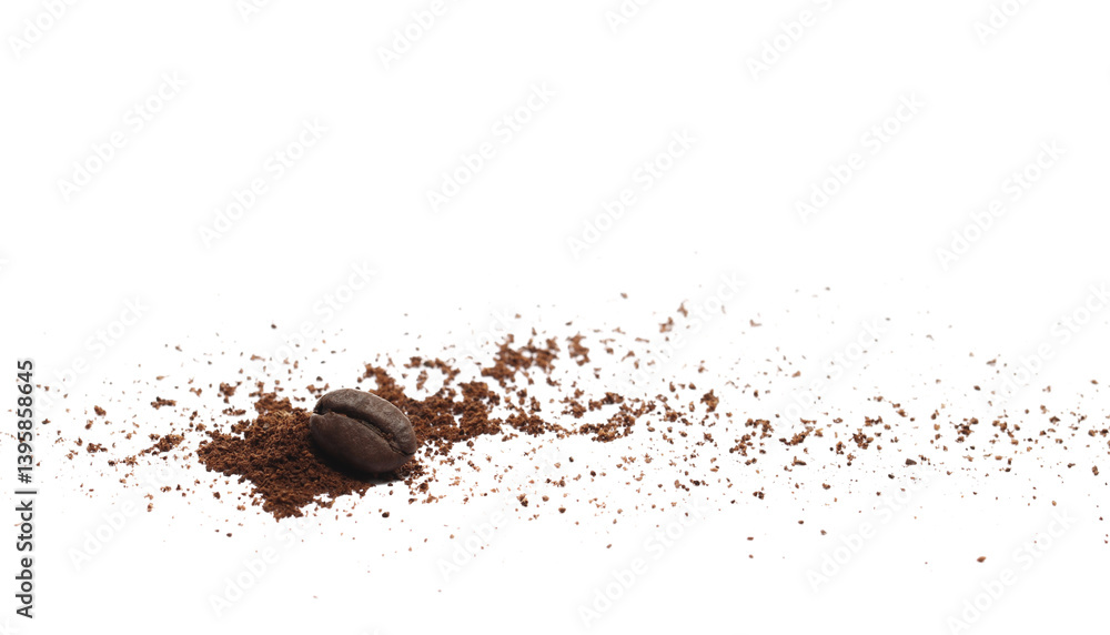 Fototapeta premium Pile ground espresso coffee with beans isolated on white, clipping path, side view