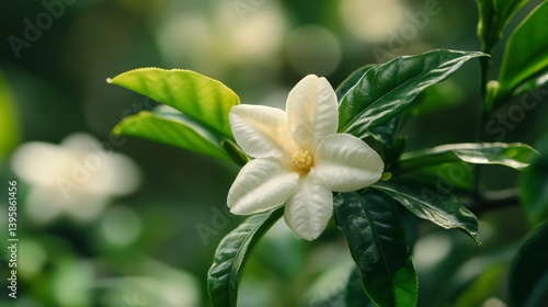 Serene Gardenia Bloom: A Close-Up of a Delicate White Flower