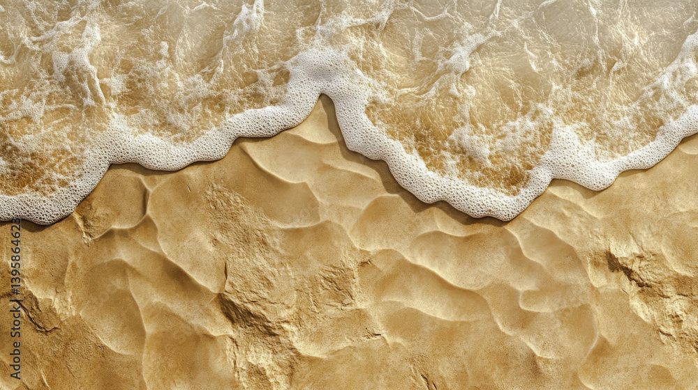 Texture of sandy beach with Sea wave as background top view. Texture Dry Brown Heap Dune Sand with copy space