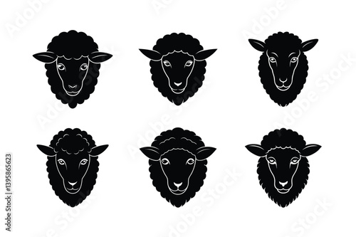 sheep head wool fluff vector art silhouette