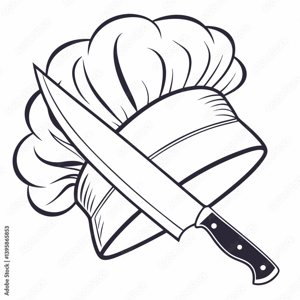 A sleek chef knife forming the outline of a chef’s hat