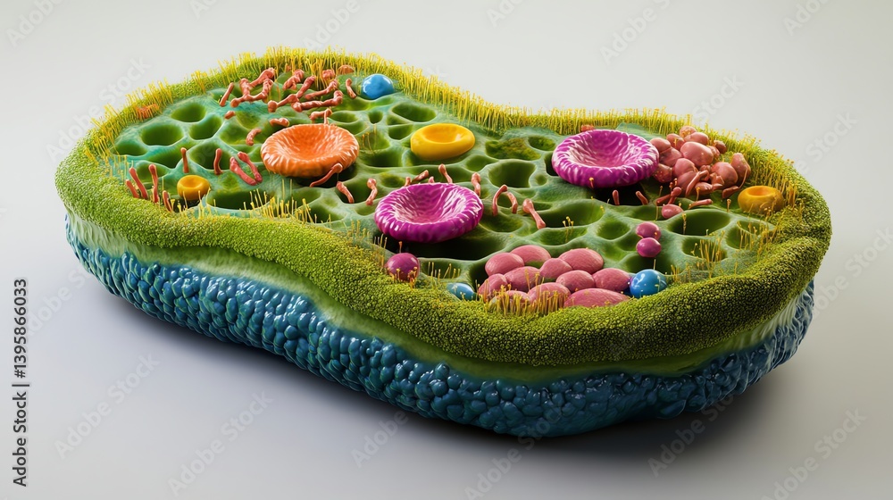 Detailed Cell Structure with Various Organelles in a 3d Render