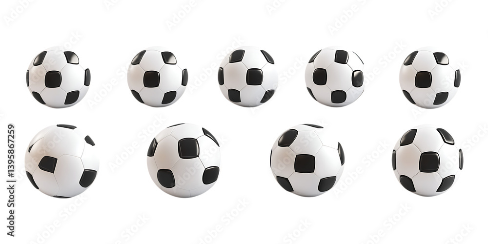 Pack Soccer Ball Set in Different Poses Against Transparent Background for Sports, Athletic Events, or Game Illustrations Pack Soccer Ball Set in Different Poses Against Transparent Background for Sports, Athletic Events, or Game Illustrations
