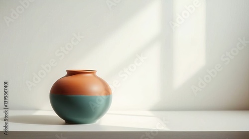 Obraz na płótnie A two toned vase sitting on a white shelf with a white wall behind it w salonie
