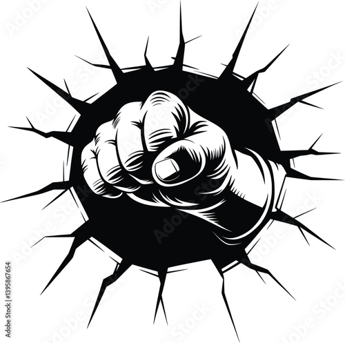 Punch Fist Breaking Wall Graphic,  Bold Comic-Style Power Icon