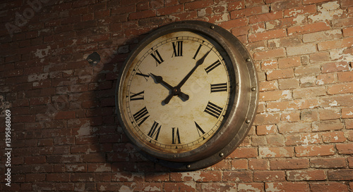 Wallpaper Mural Vintage Industrial Clock on a Textured Brick Wall Decoration Interior Torontodigital.ca
