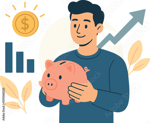 Financial growth and savings concept with piggy bank and rising graph for investment planning