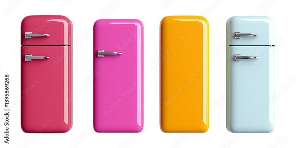 Pack Refrigerator Set in Different Poses Top View Against Transparent Background for Home Appliance Branding, Kitchen Design, or Interior Decor Pack Refrigerator Set in Different Poses Top View Against Transparent Background for Home Appliance Branding, Kitchen Design, or Interior Decor