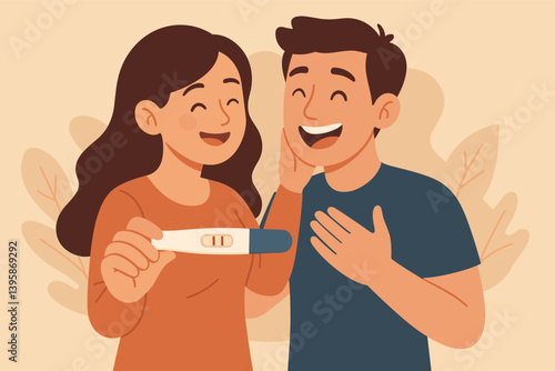 Joyful couple celebrating positive pregnancy test result