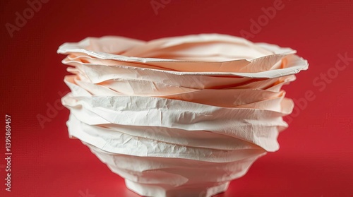 Obraz na płótnie A close up of a stack of white paper filters on a red background w salonie