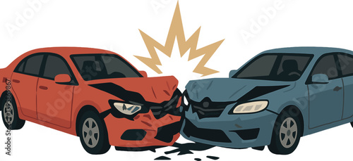 Collision of red and blue cars illustrating crash impact for safety campaigns and educational use