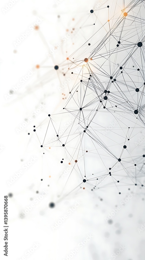 Plexus Network with White Background, Connections, Black and Orange Nodes and Lines Plexus Network with White Background, Connections, Black and Orange Nodes and Lines