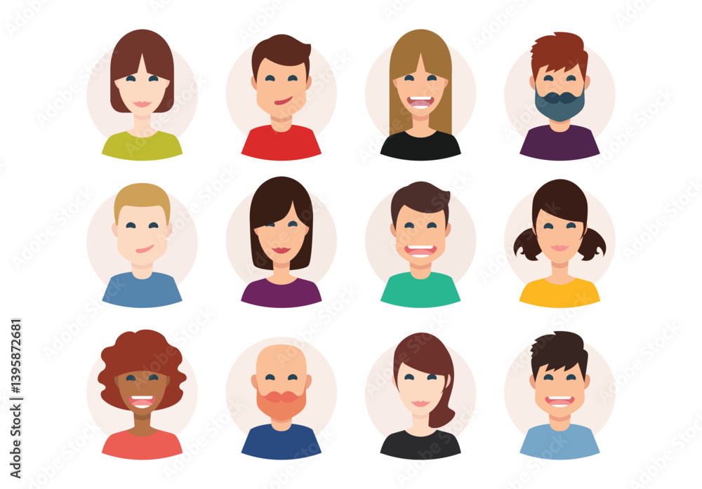 Smiling people avatar set. Different men and women characters collection. Isolated vector illustration. Smiling people avatar set. Different men and women characters collection. Isolated vector illustration.