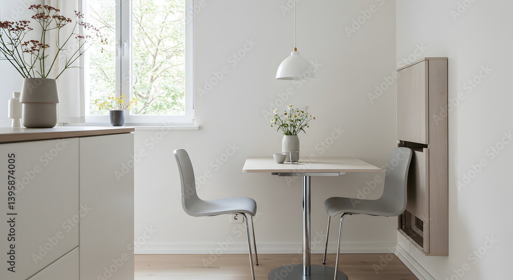 Wall Mounted Folding Chairs in a Compact Dining Area Concept Design Wall Mounted Folding Chairs in a Compact Dining Area Concept Design