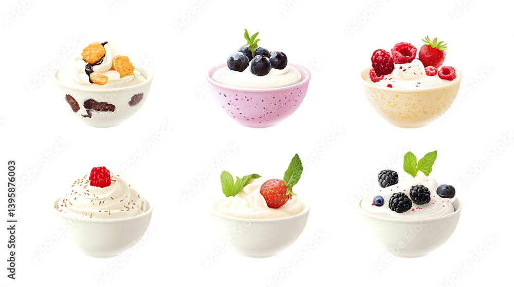 Pack Yogurt Set in Different Poses Against Transparent Background for Food Branding, Dairy Promotions, or Healthy Diet Campaigns Pack Yogurt Set in Different Poses Against Transparent Background for Food Branding, Dairy Promotions, or Healthy Diet Campaigns