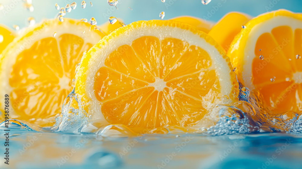 Lime slices with refreshing lemonade liquid background. Texture of detox cooling sweet summer drink with macro texture