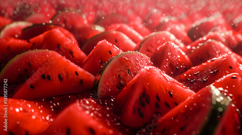Obraz na płótnie Ripe juicy watermelon with dark seeds macro texture. Slice of delicious organic watermelon pulp. Fresh summer fruit abstract background. w salonie