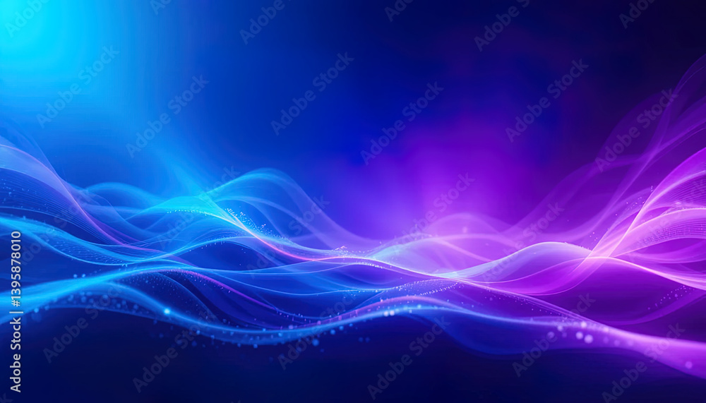 Fototapeta premium A dynamic abstract design featuring flowing lines of blue and purple light with shimmering particles.