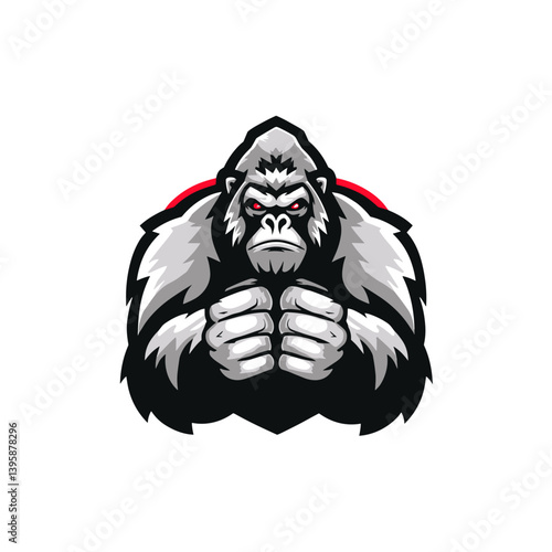 Esports vector logo featuring a silverback gorilla with clenched fists showcasing strength and intensity