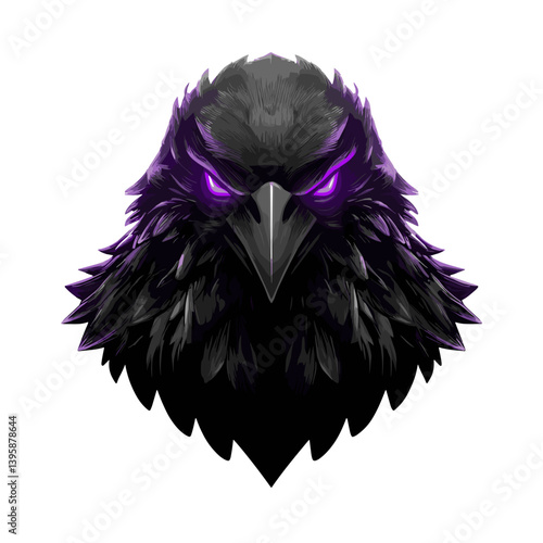 Esports vector logo featuring a dark raven with glowing purple eyes, perfect for gaming branding and identity