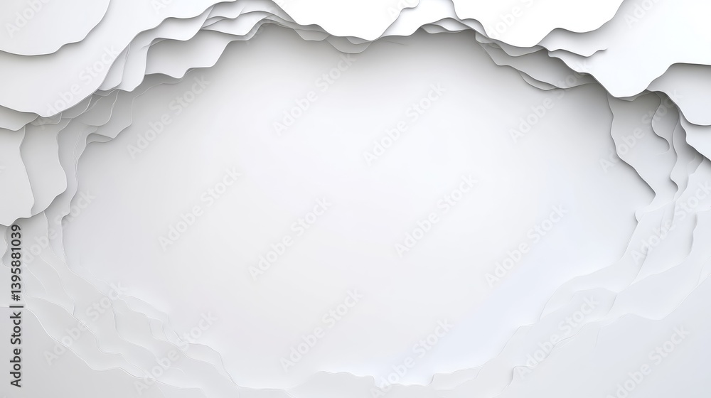 Obraz premium Abstract white paper cutout forming an irregular frame with layered edges, minimalist background, and creative design concept for modern art.