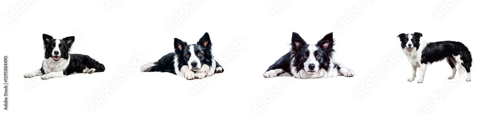Fototapeta premium Border Collie dogs breed different poses, cut out transparent