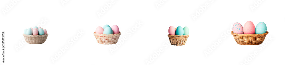 Naklejka premium Wicker baskets filled with pastel eggs for easter, cut out transparent