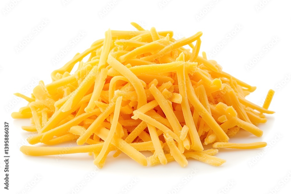 Pile of shredded orange cheese on a white background close up. Pile of shredded orange cheese on a white background close up.