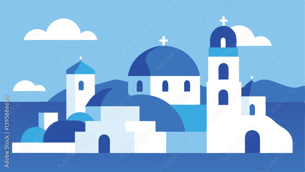 Stunning Greek Island Architecture Blue Domes White Vector illustration Background Stunning Greek Island Architecture Blue Domes White Vector illustration Background