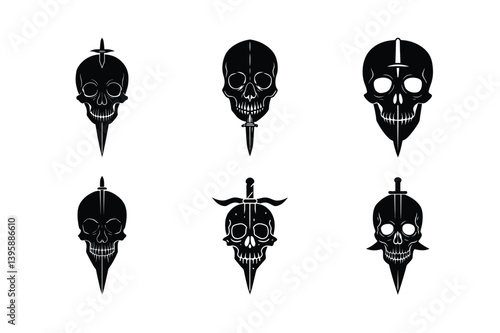skull dagger through it vector art silhouette