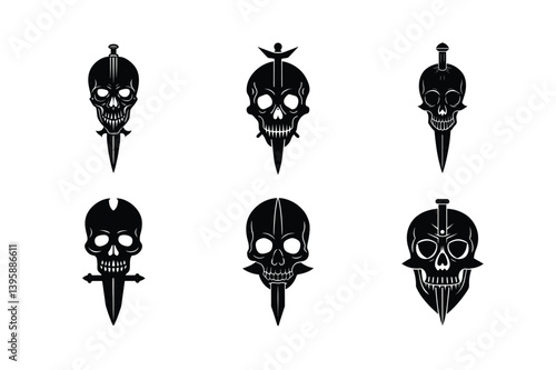 skull dagger through it vector art silhouette