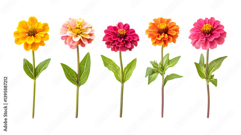 Pack Zinnia Set in Different Poses Against Transparent Background for Floral Art, Botanical Illustrations, or Garden Design Projects Pack Zinnia Set in Different Poses Against Transparent Background for Floral Art, Botanical Illustrations, or Garden Design Projects