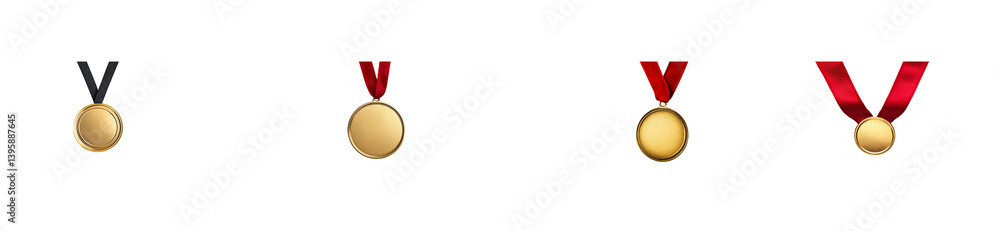 Set of golden medals with different ribbons, cut out transparent Set of golden medals with different ribbons, cut out transparent