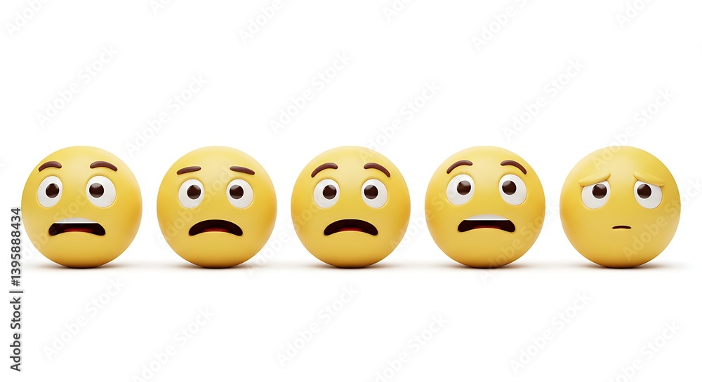 Emoji Faces Showing Different Expressions of Sadness and Concern on White Background Emoji Faces Showing Different Expressions of Sadness and Concern on White Background